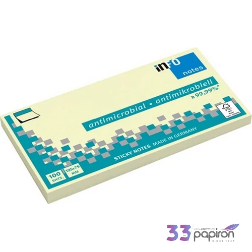 Öntapadós jegyzettömb Info Notes 125x75 mm 100 lapos sárga antimikrobiális