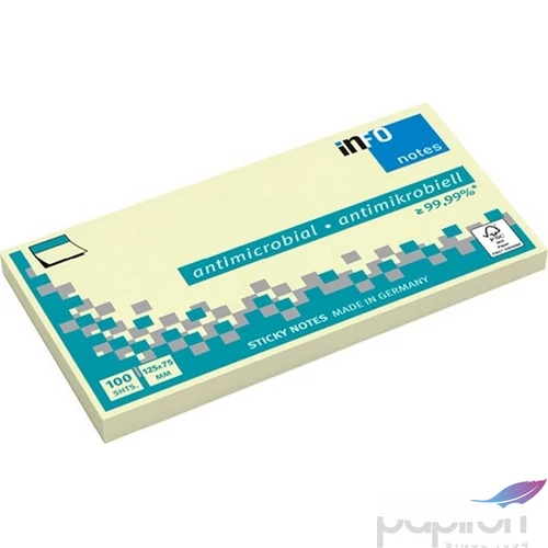 Öntapadós jegyzettömb Info Notes 125x75 mm 100 lapos sárga antimikrobiális