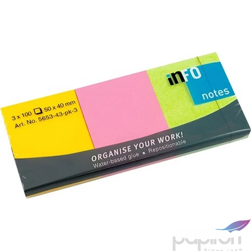 Öntapadós jegyzettömb Info Notes 50x40mm 3x100lapos élénk vegyes színű