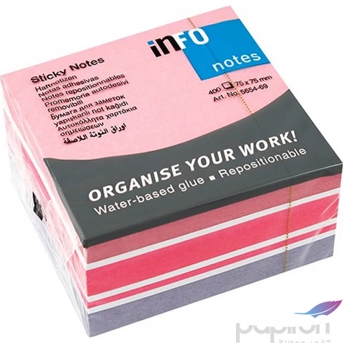 Öntapadós jegyzettömb Info Notes Mix 75x75mm 400lapos rózsaszín