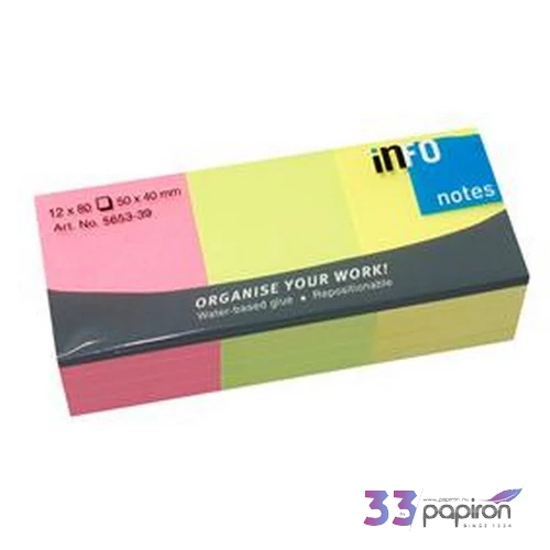 Öntapadós jegyzettömb Info Notes neon mix 40x50, 12x80 lapos 12db/c 5653-39