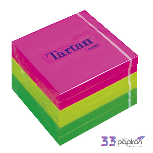 Öntapadós jegyzetömb 76x76 Tartan neon 3szín 6db/csom, 100lap
