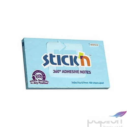Öntapadós jegyzettömb Stick N 76x127 mm, 100 lap, 360, kék 