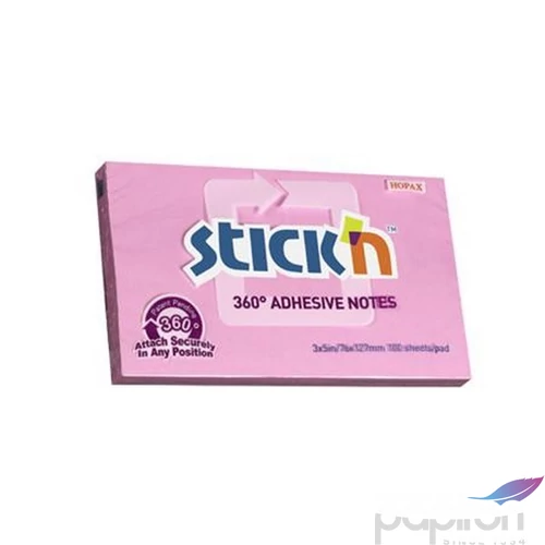 Öntapadós jegyzettömb Stick N 76x127 mm, 100 lap, 360, rózsaszín 
