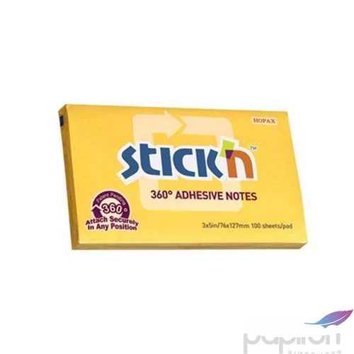 Öntapadós jegyzettömb Stick N 76x127 mm, 100 lap, 360, sárga 