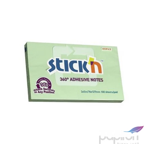 Öntapadós jegyzettömb Stick N 76x127 mm, 100 lap, 360, zöld 