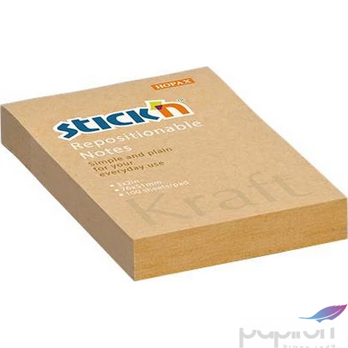 Öntapadós jegyzettömb Stick N 76x51 mm, 100 lap, Kraft Notes, barna 