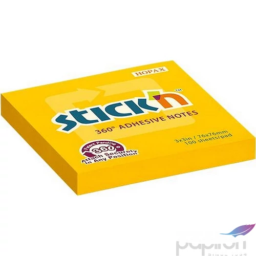 Öntapadós jegyzettömb Stick N 76x76 mm, 100 lap, 360, narancs 