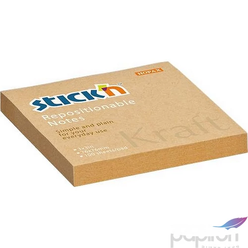 Öntapadós jegyzettömb Stick N 76x76 mm, 100 lap, Kraft Notes, barna 