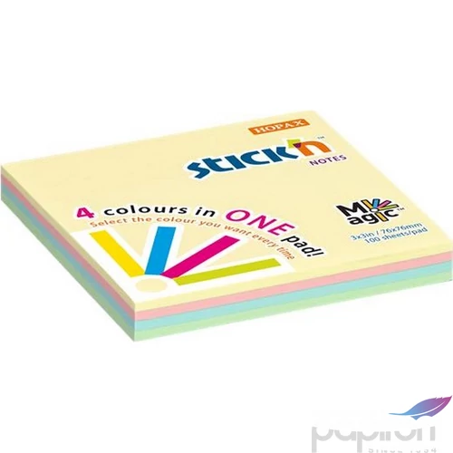 Öntapadós jegyzettömb Stick N 76x76 mm, 100 lap, Magic Pad pasztell színek