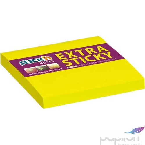 Öntapadós jegyzettömb Stick N 76x76mm, 90lap, Extra Sticky, neon sárga 