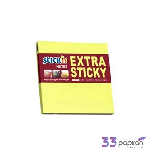 Öntapadós jegyzettömb Stick N 76x76mm, 90lap, Extra Sticky, neon sárga