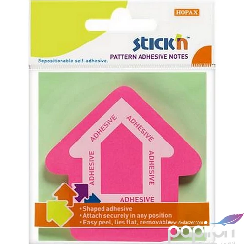 Öntapadós jegyzettömb Stick N nyíl alakú, 70x70 mm, 50 lap, magenta 