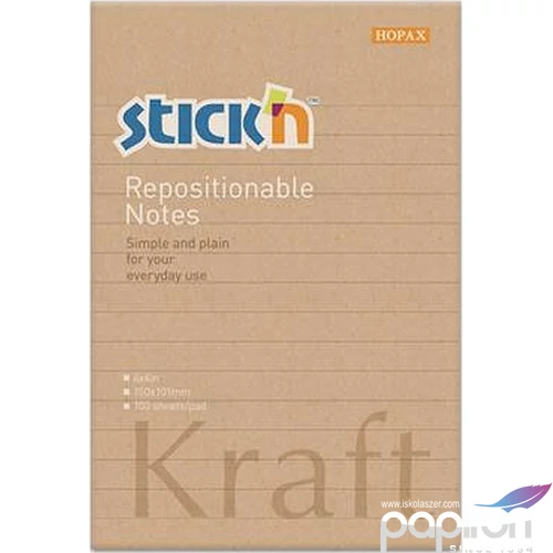 Öntapadós jegyzettömb Stick N vonalas,150x101 mm, 100 lap, Kraft Notes 