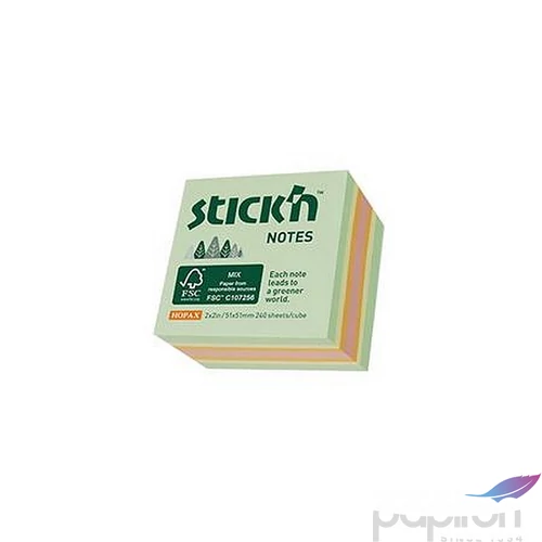Öntapadós kockatömb Stick N 51x51mm,240 lap,erdő színei pasztell mix 