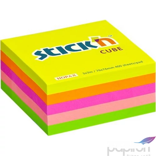 Öntapadós kockatömb Stick N 76x76mm, 400 lap, neon szivárvány 