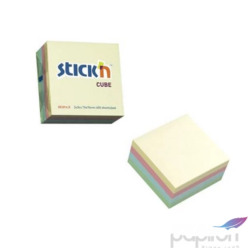 Öntapadós kockatömb Stick N 76x76mm, 400 lap, pasztell szivárvány 