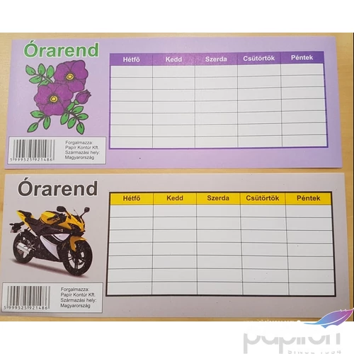 Órarend öntapadós motoros vagy virágos mintával iskolaszezonos termék