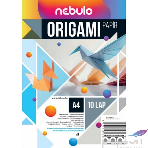 Origami lapok A4 10 lap/csom vegyes színek Nebulo 10 lap 80g