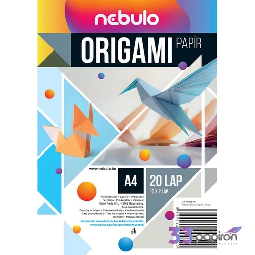 Origami lapok A4 20 lap/csom vegyes színek Nebulo 10x2 lap 80g