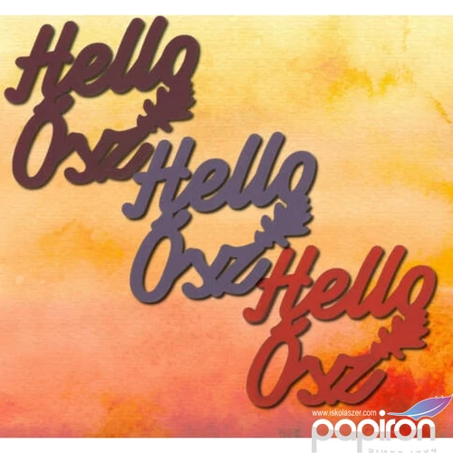 Őszi dekor fa felirat Hello Ősz felirat, színes, 5x5,5cm 3db/csomag