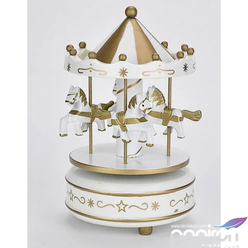 Zenélő körhinta lovas fehér, átmérő:11cm, mag:18cm