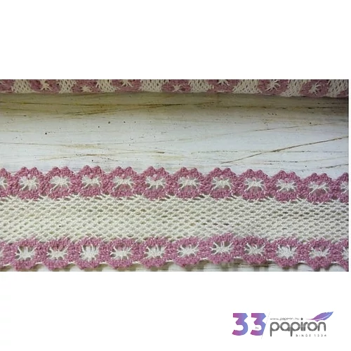 Szalag csipke vintage pink 4cmx2m Pamut Szalag csipke vintage