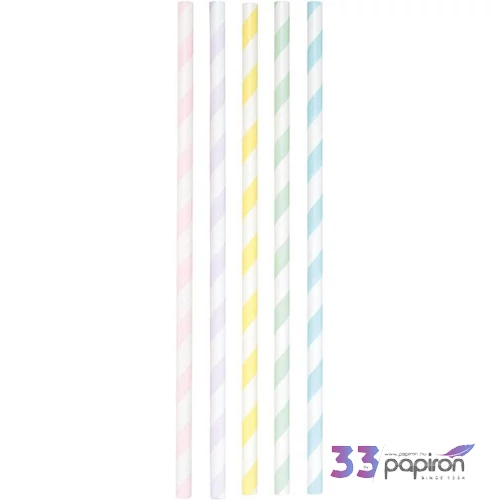 Papír szívószálak 20cm 25db/cs nyomtatott pasztell csíkokkal