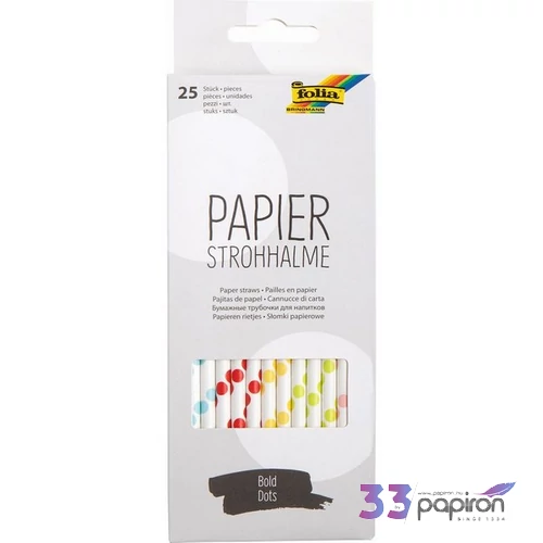 Papír szívószálak 20cm 25db/cs nyomtatott merész pöttyökkel