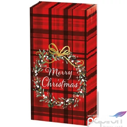 Papírzsebkendő Ambiente Christmas Plaid Red 4 rétegű, 10db/cso.
