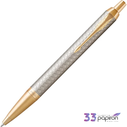 Parker IM golyóstoll Premium Premium - Warm szürke cizellált tolltest arany klipszes-nyomógombos toll