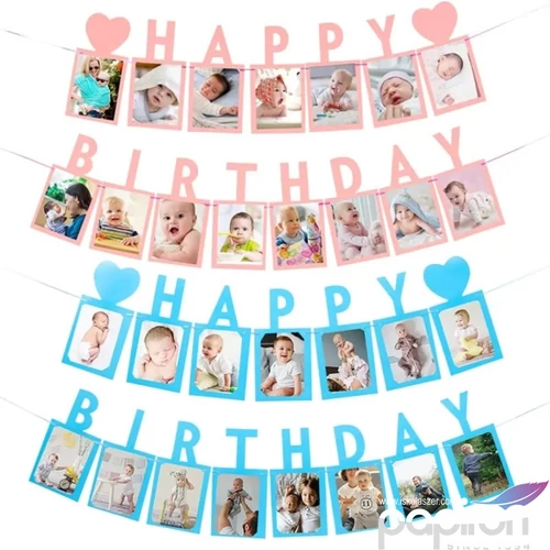 Party Happy birthday fűzér Fénykép tartós kék, 3 m