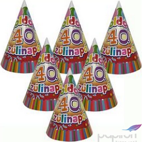 Party kalap Szülinapi színes Boldog 40. Szülinapot! feliratos lufis parti kalap (6db/csomag) Happy Birthday