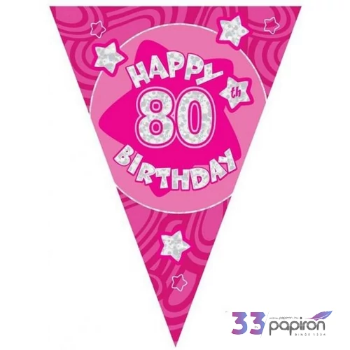 Party banner 3,6m felirat, zászló Happy Birthday 80 pink Parti fólia zászlófűzér 80-as számos