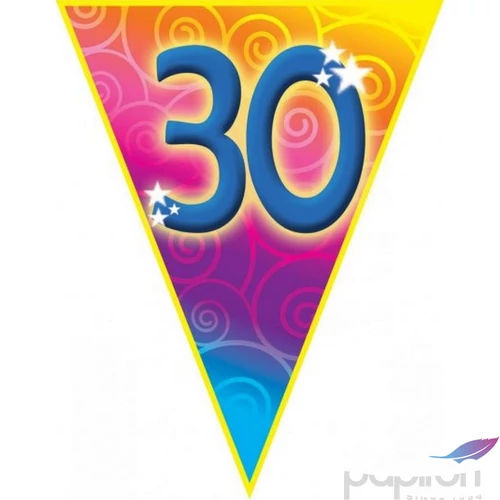 Party banner 5m Zászló fűzér 30. születésnapi 10zászlós Parti fólia zászlófűzér 30-as számos