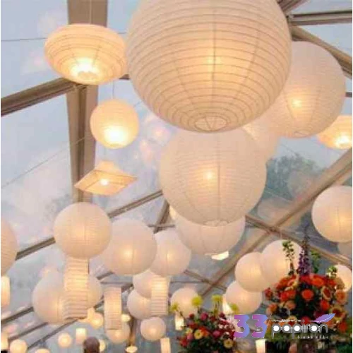 Party dekor lampion gömb papír, csipkés 20cm