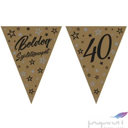 Party banner felirat zászló, Boldog Szülinapot 40. arany csillagos, 3,2m