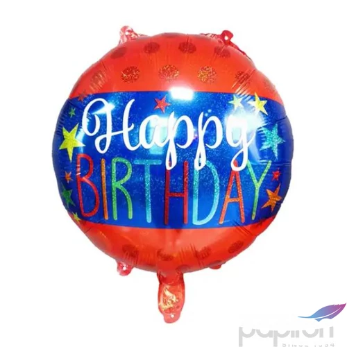 Party fólia lufi kék-piros 45cm Happy Birthday felirattal
