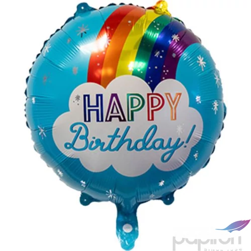 Party fólia lufi világos kék szivárványos 45cm Happy Birthday felirattal