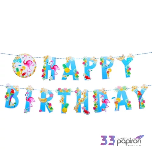 Party banner füzér Happy Birthday Flamingós 300cm