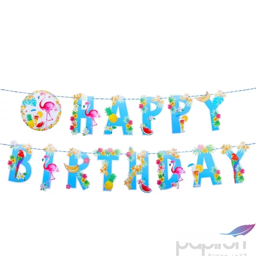 Party banner füzér Happy Birthday Flamingós 300cm