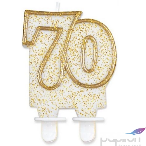 Party gyertya évszámos 70-es fehér arany szegéllyel 