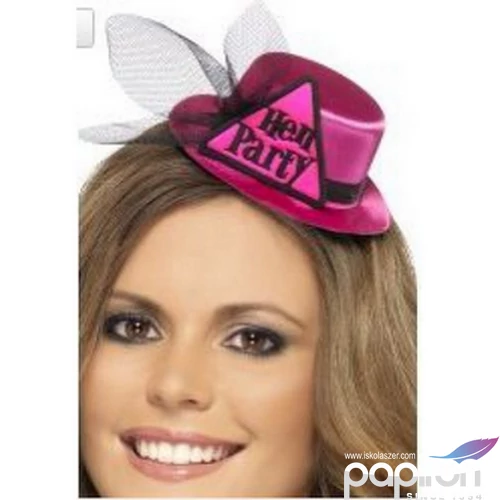Party kiegészítő pink mini kalap, Hen Party felirattal
