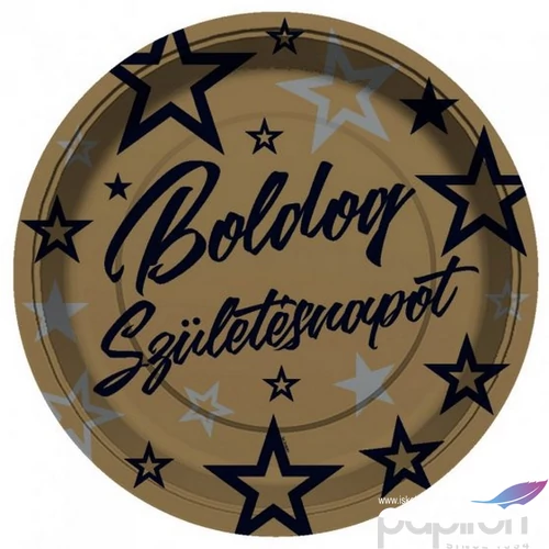 Party tányér 23cm arany, boldog születésnapot