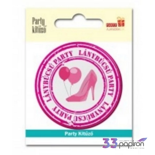 Party kitűző 5,8cm lánybúcsú, pink lufi és magassarkú cipő