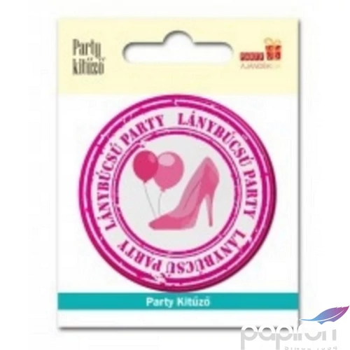 Party Party kitűző 5,8cm lánybúcsúra, pink lufi és magassarkú cipő