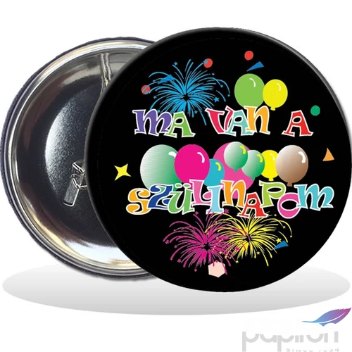 Party Party kitűző évszámos Ma van a szülinapom - fekete, 58 mm