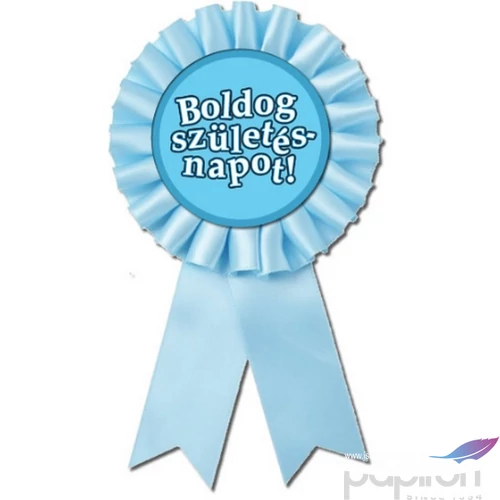Party Party kitűző kék színű rozettás Boldog Születésnapot felirattal