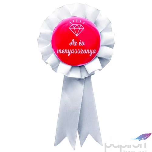 Party Party kitűző szalagos Az év menyasszonya gyémántköves fehér szalaggal