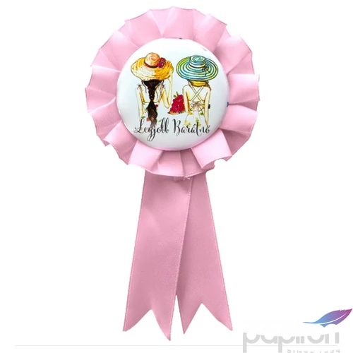 Party Party kitűző szalagos Legjobb barátnő-pasztell pink szalaggal
